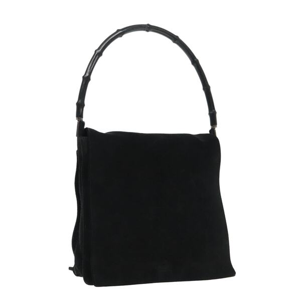 GUCCI Bamboo Shoulder Bag Suede Black Silver 001 001 - Picture 1 of 16